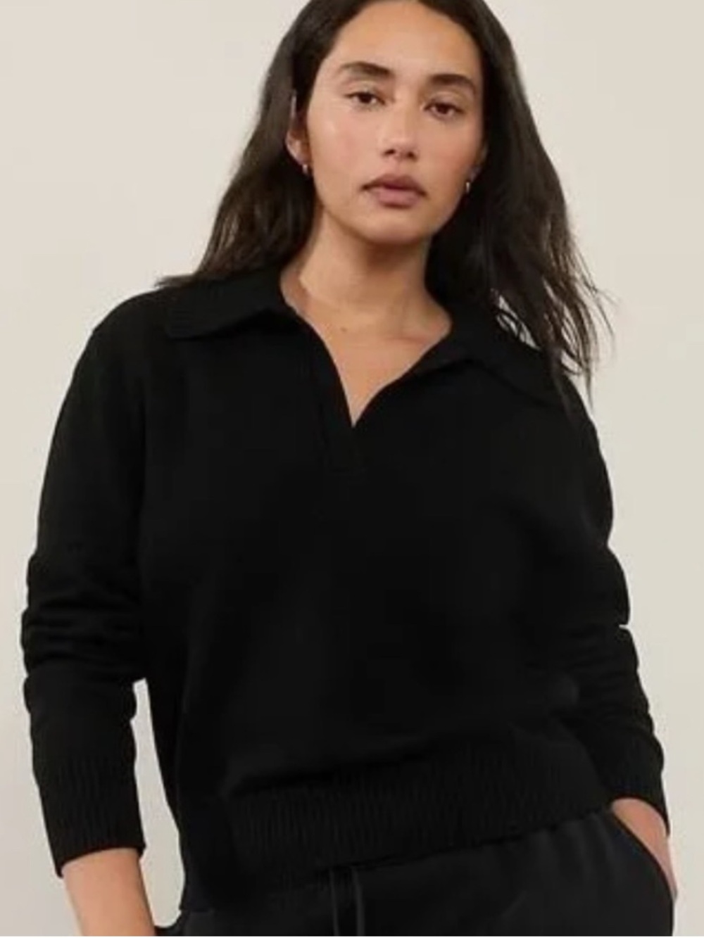 ATHLETA Alpine Collar Sweater Black M Cashmere Merino Wool